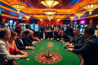 68bet portrays players immersed in a thrilling poker game at a lively casino.